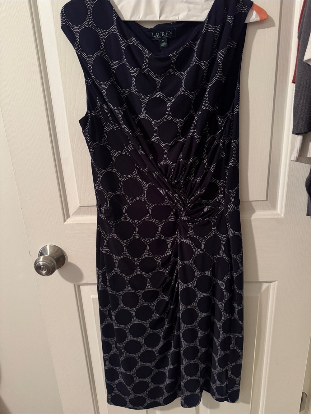 Lauren Ralph Lauren Navy Polka-Dot Twist Midi Dress